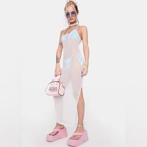 White Sheer Maxi Cover Up Dress Slit Bodycon Medium